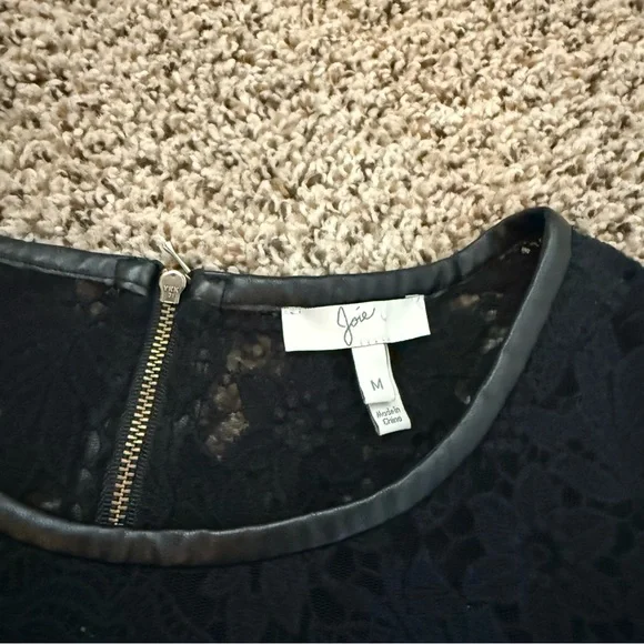 Joie Black Lace Whimsigoth Long Sleeve Top Faux Leather Collar Size Medium - Picture 4 of 8